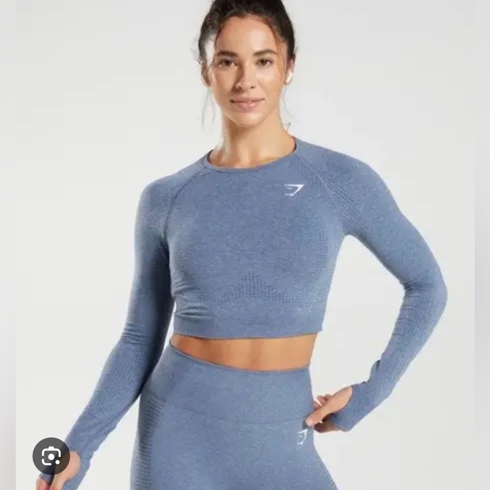 Gymshark Vital Seamless 2.0 Blue Cropped Long Sleeve Shirt Size Medium